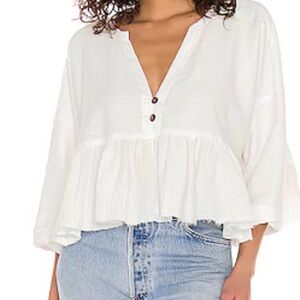 We The Free | Free People White Flowy Dallas Henley V-Neck Crop Top Relaxed Fit